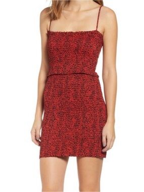 Trendy AFRM Red and Black Leopard Print
Smocked Mini Dress Size XS